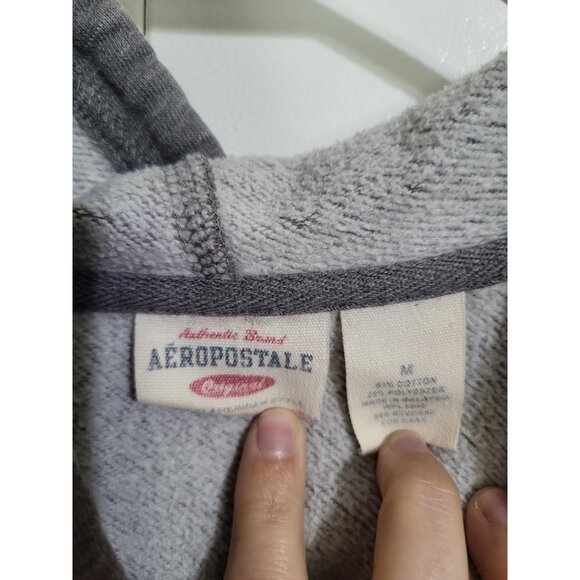 VTG Aeropostale SZ M y2k Grunge Thrashed Hoodie Sweatshirt Pullover Gray *READ - Picture 4 of 11